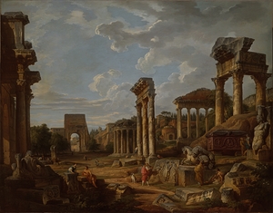 A Capriccio of the Roman Forum [1741] by Giovanni Paolo Panini [1691–1765]